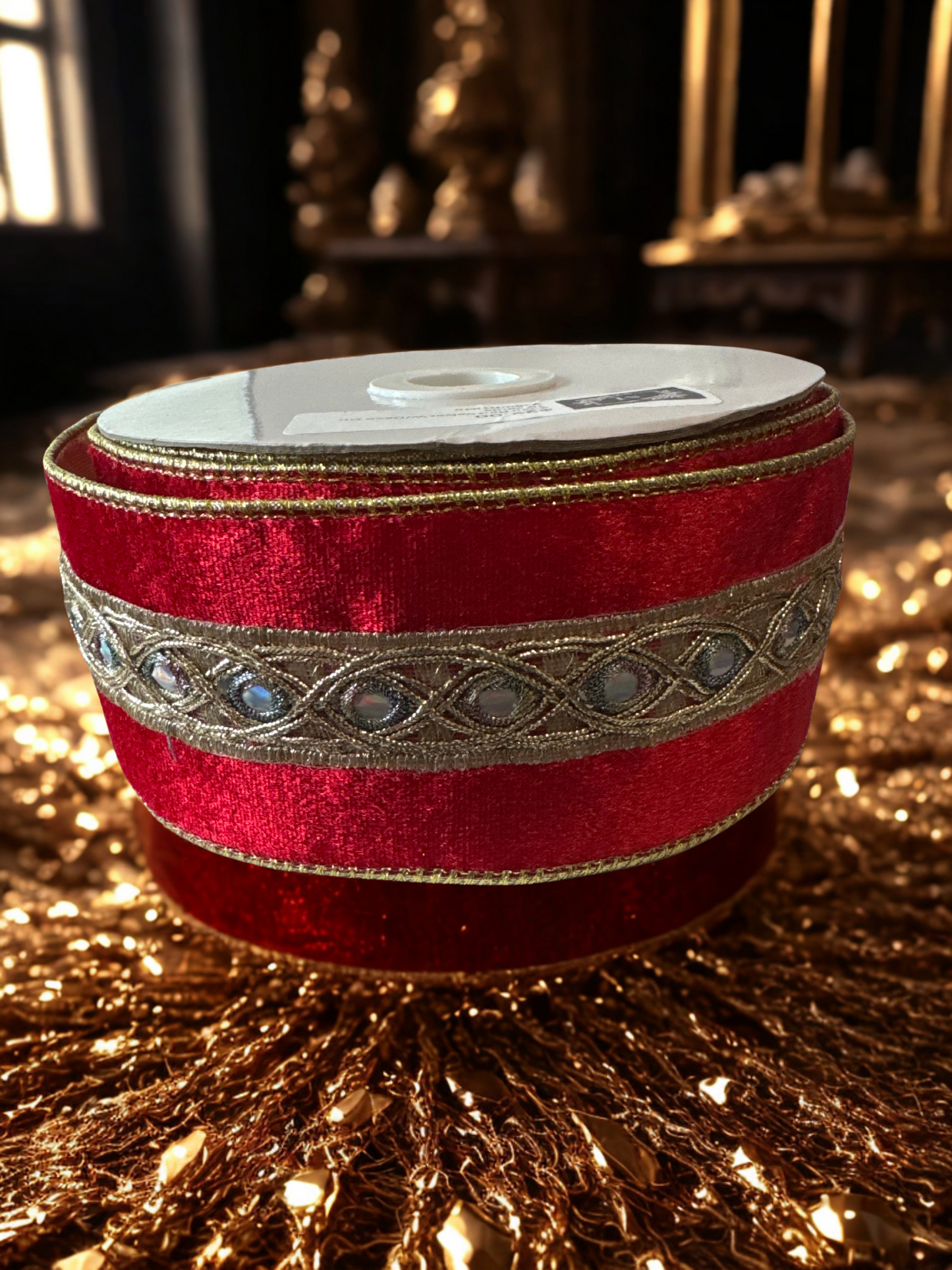 2.5" Red Velvet Ribbon with Regal Gold Center & Gold Edge – 2.5" x 10 Yards