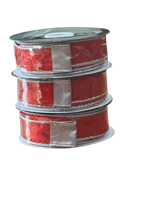 Red Velvet Ribbon w/Silver Edge and Back