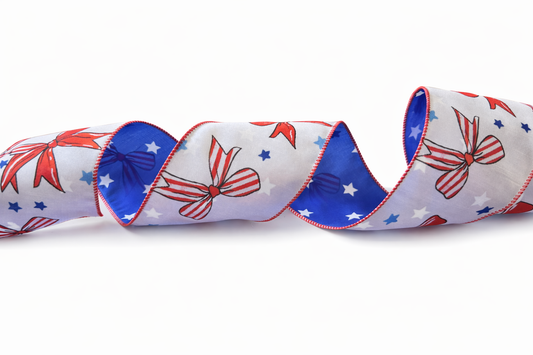 4" Dual Side Patriotic Bows & Blue Stars