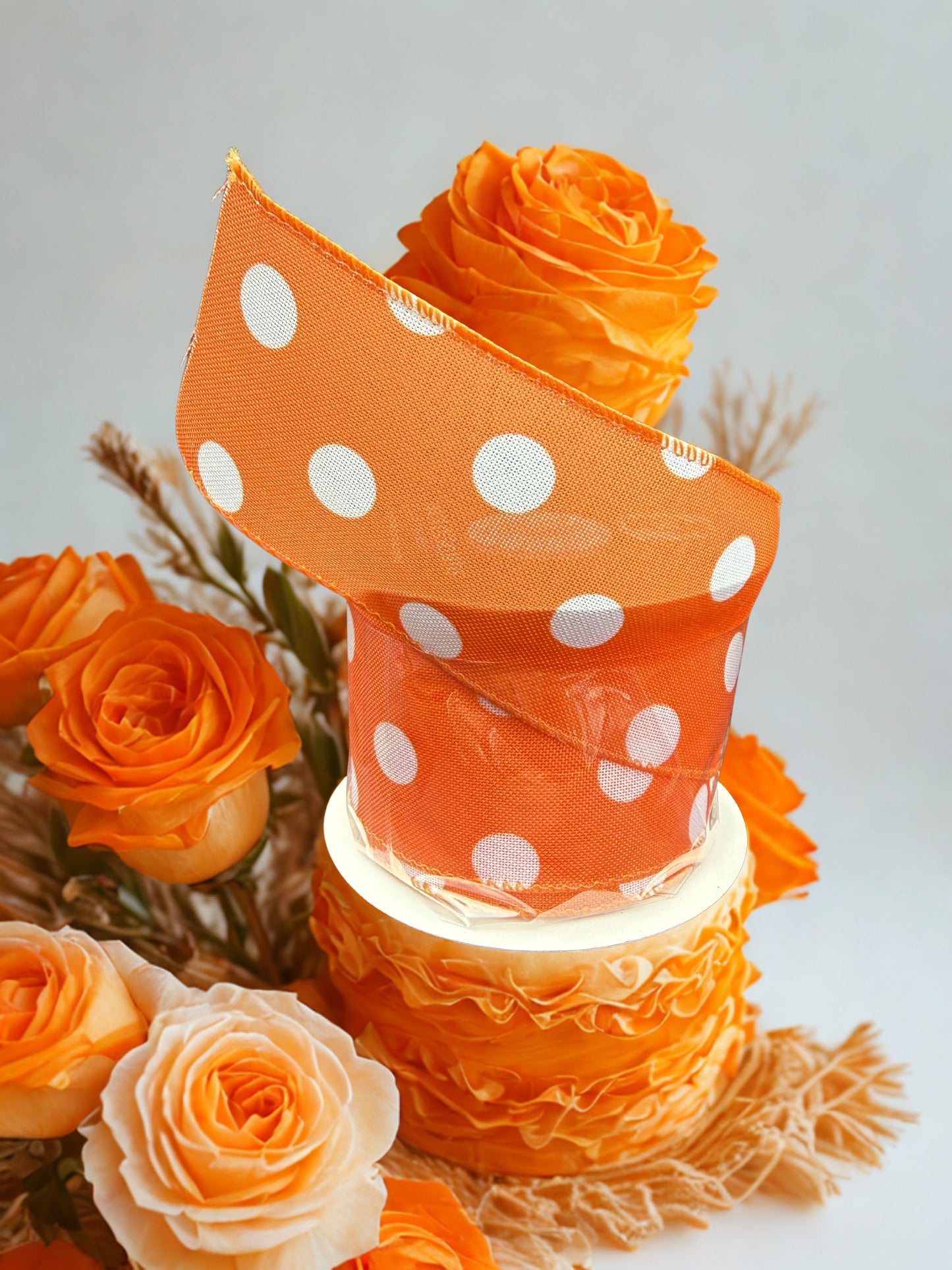 2.5" Orange Burlap w/White Dots