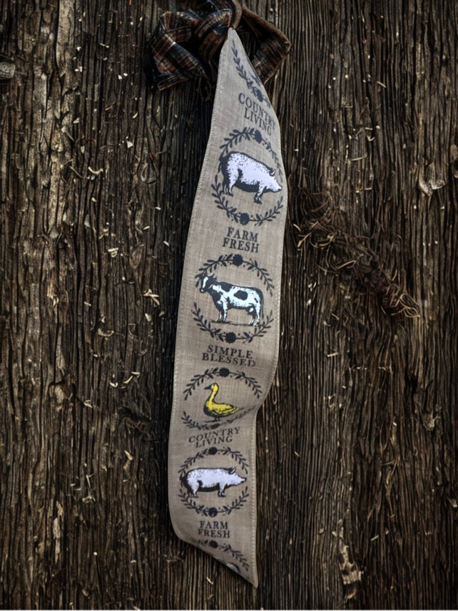 2.5 Inch Simply Blessed Country Living Ribbon Linen Burlap wire Edge Ribbon