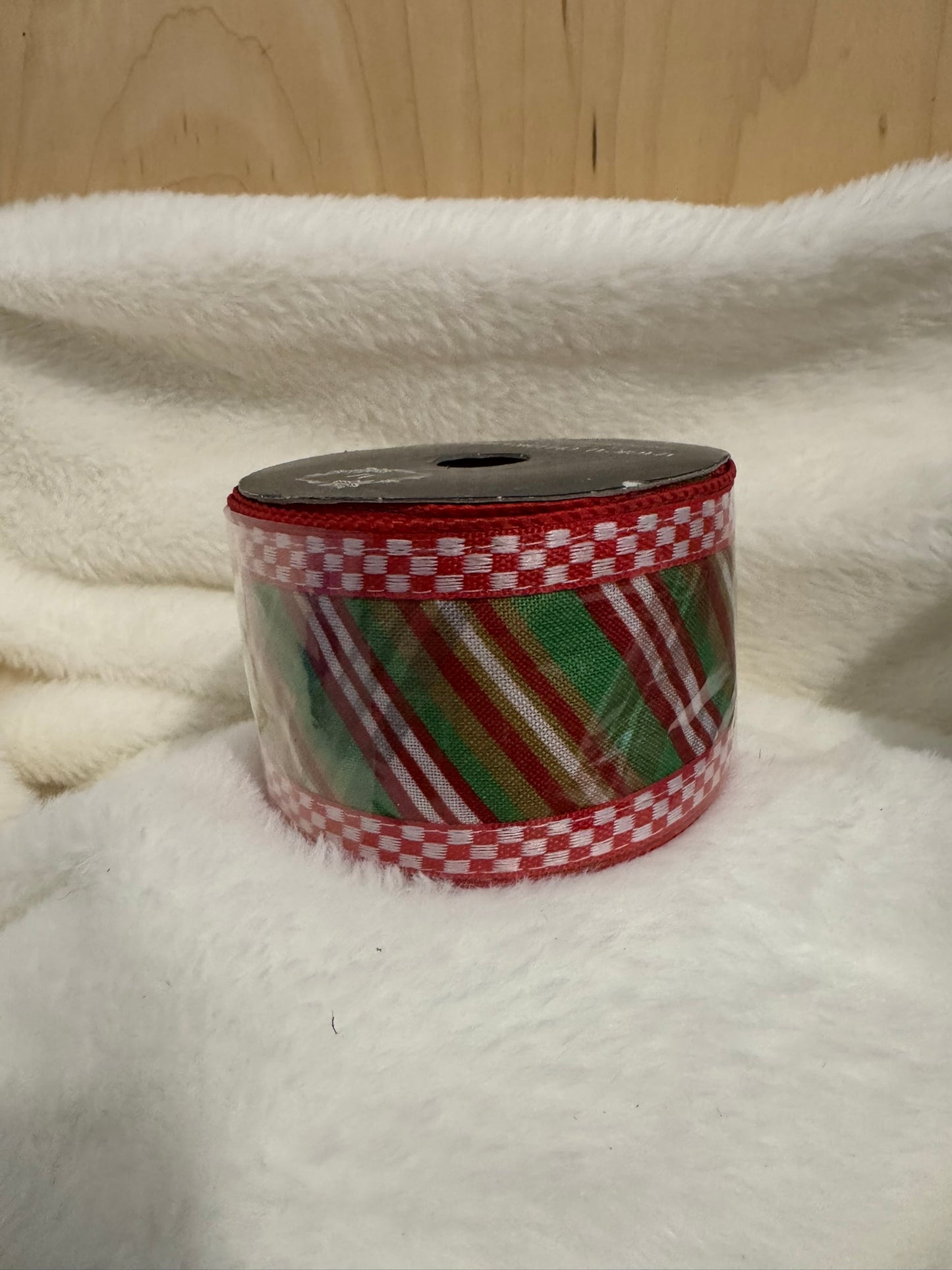 2.5-inch Red and Green Diagonal Stripe with Red and White Checkered Border