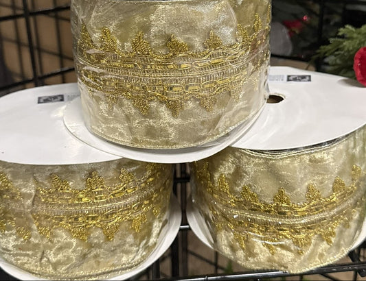 4" Vintage Gold Filigree Ribbon