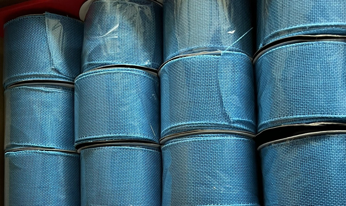 2.5in Sky Blue Burlap Wire Ribbon