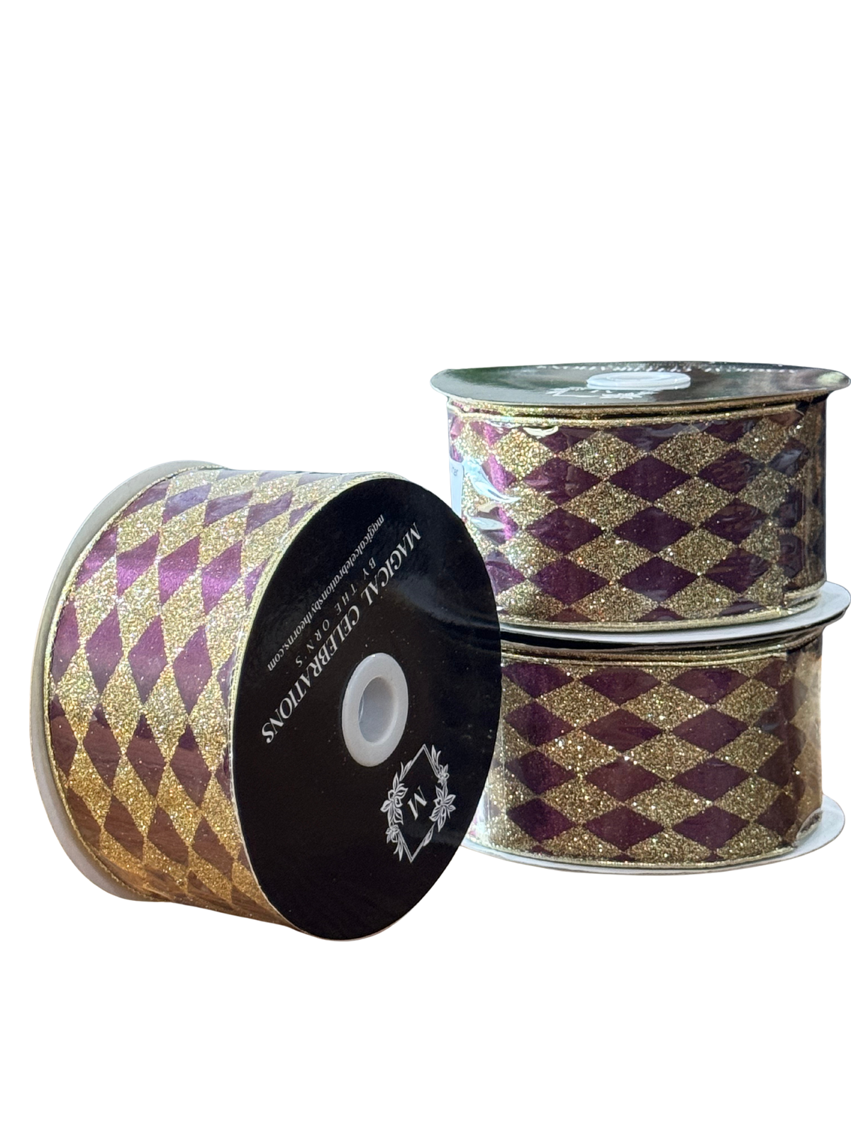 2.5" Deep Purple & Gold Glitter Harlequin