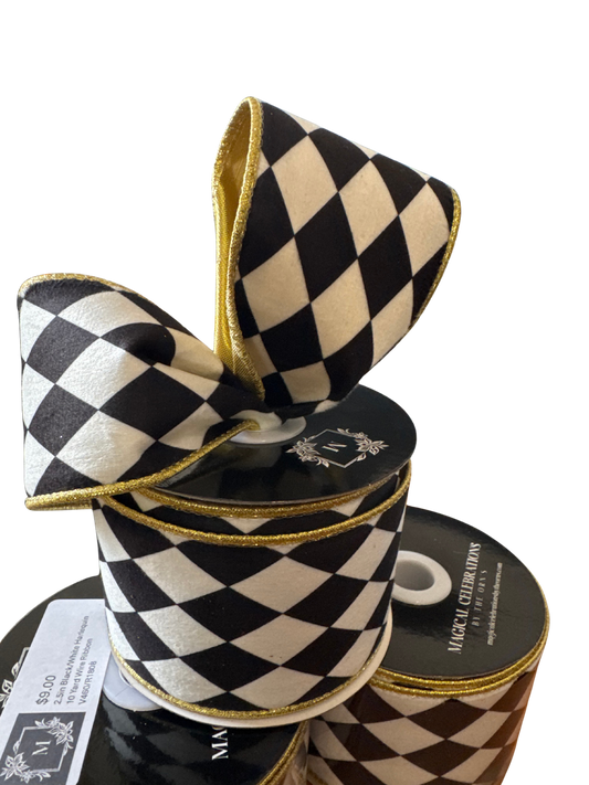 2.5" Black and White Harlequin w/Gold Edge