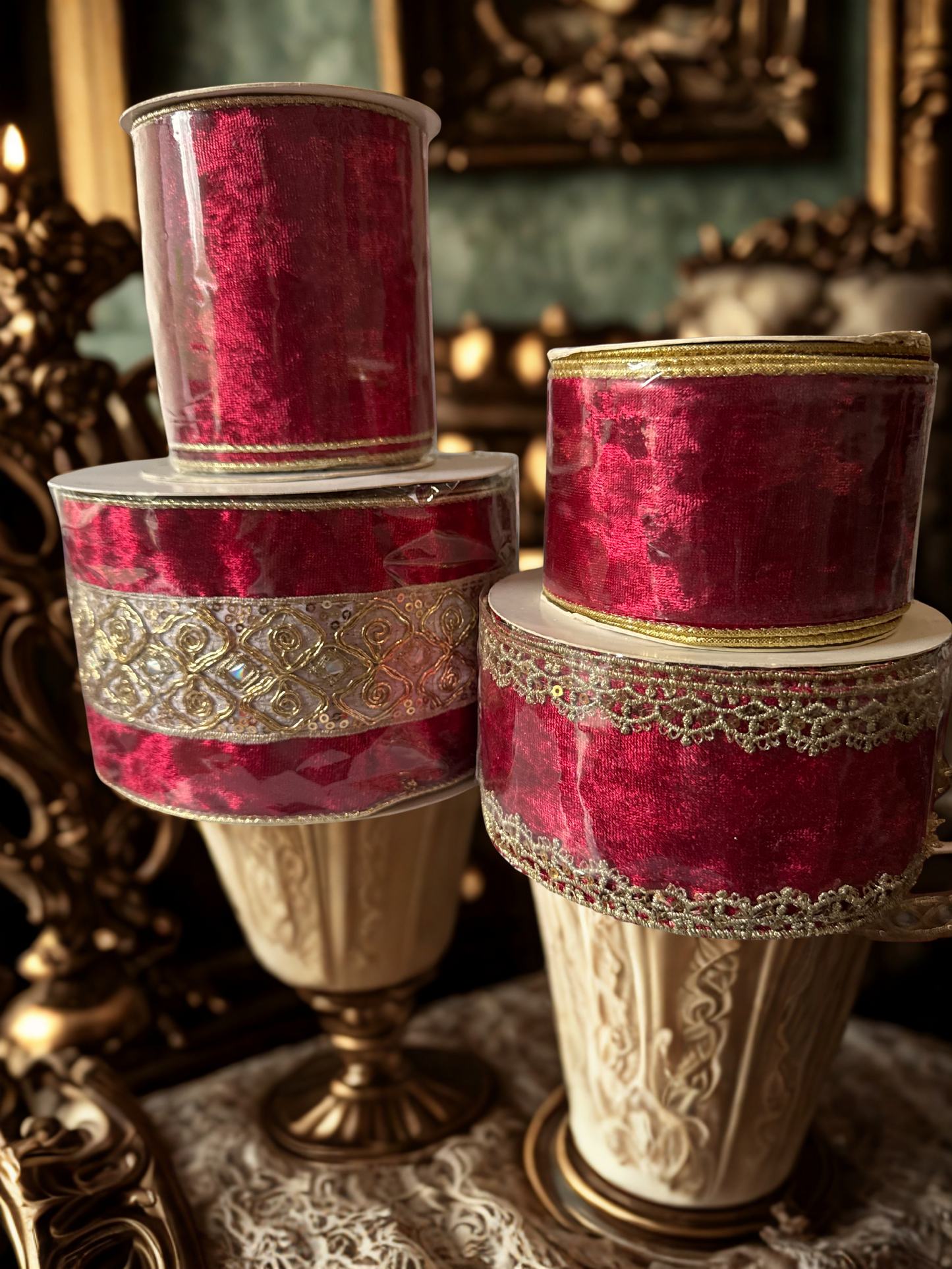 2.5" Red Velvet Ribbon with Gold Edge – 2.5" x 10 Yards