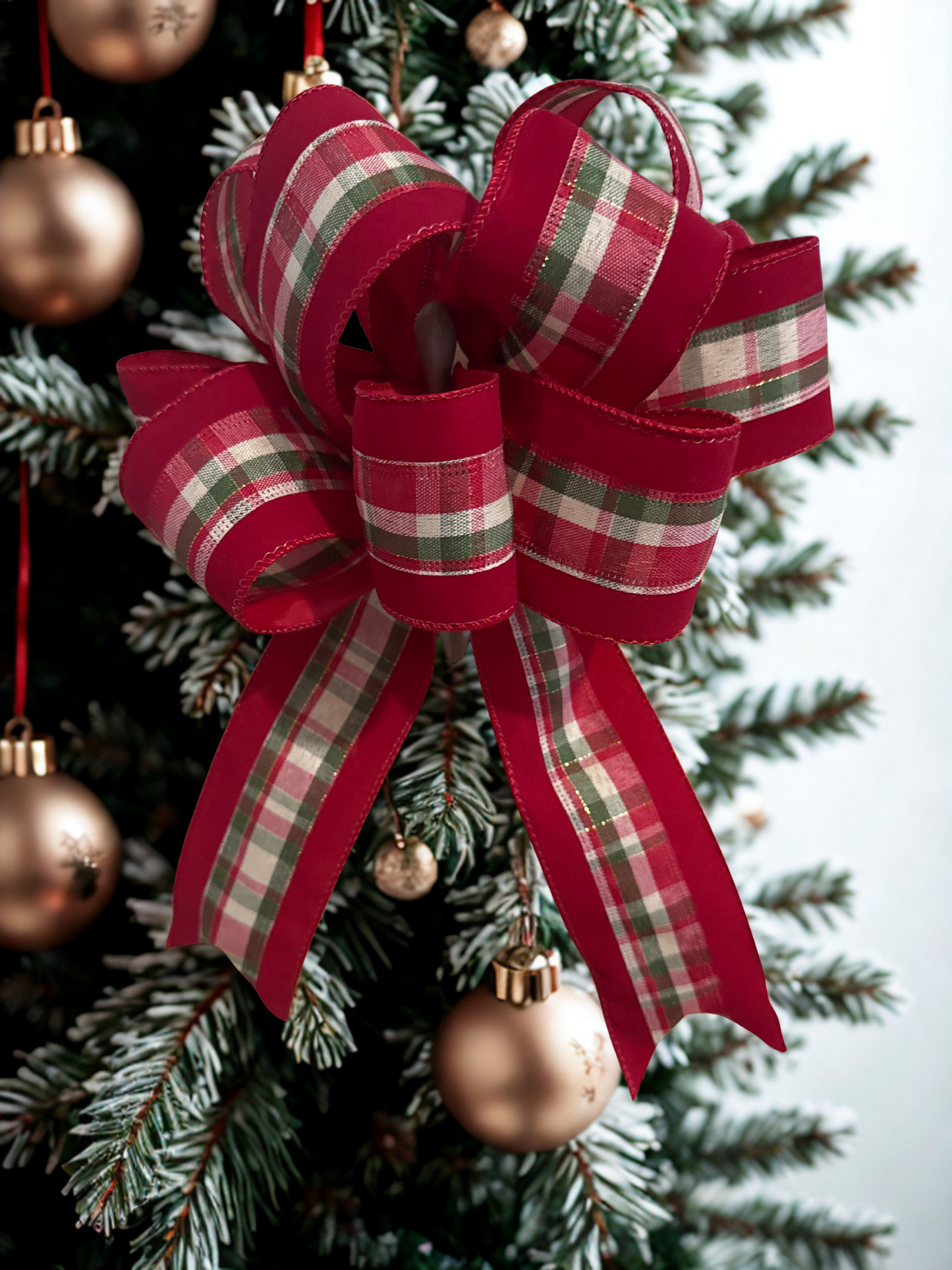Red Velvet Ribbon with Plaid Center – 2.5" x 10 Yards