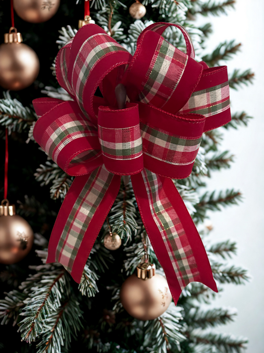 Red Velvet Ribbon with Plaid Center – 2.5" x 10 Yards