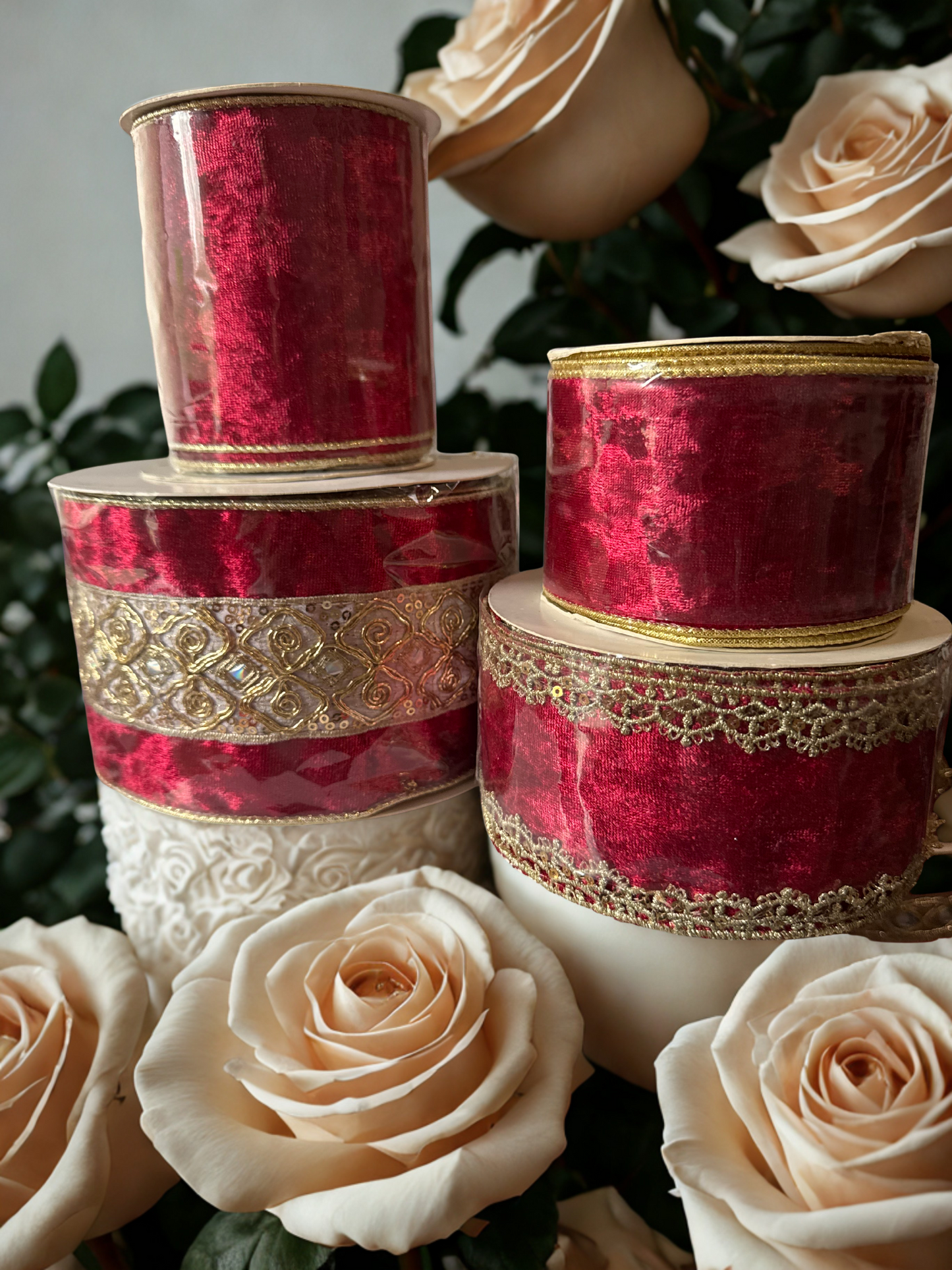 2.5" Red Velvet Ribbon with Gold Edge – 2.5" x 10 Yards