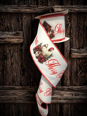2.5" Wire Edge Ribbon – Merry Christmas Chicken Ribbon 2.5" X 10 yards