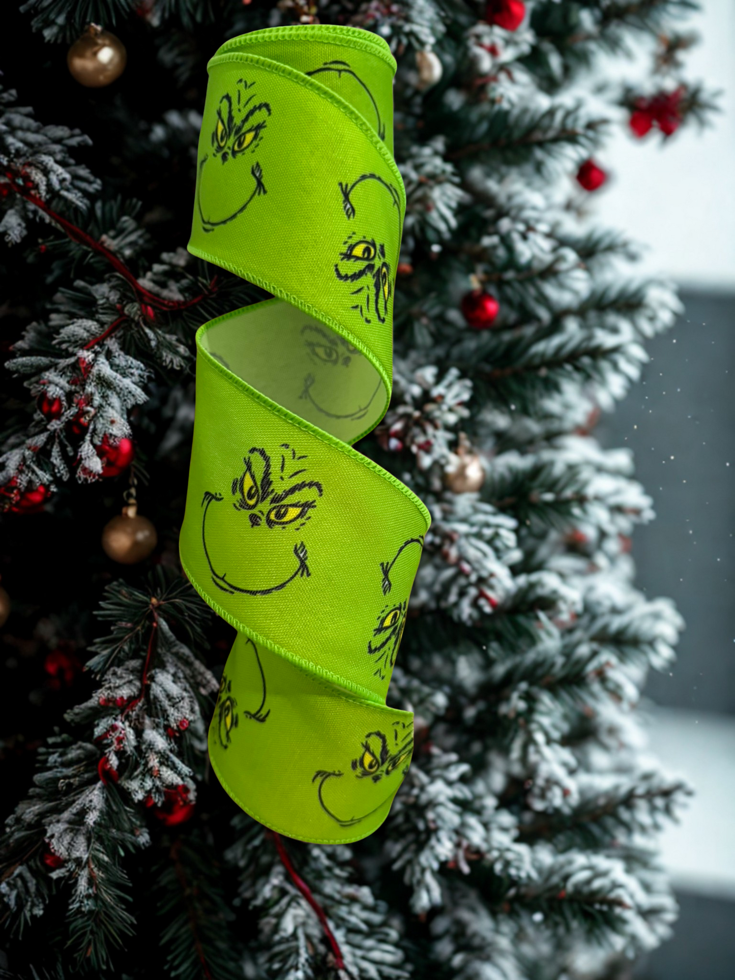 2.5 Inch Grinch Face Wire Edge Ribbon