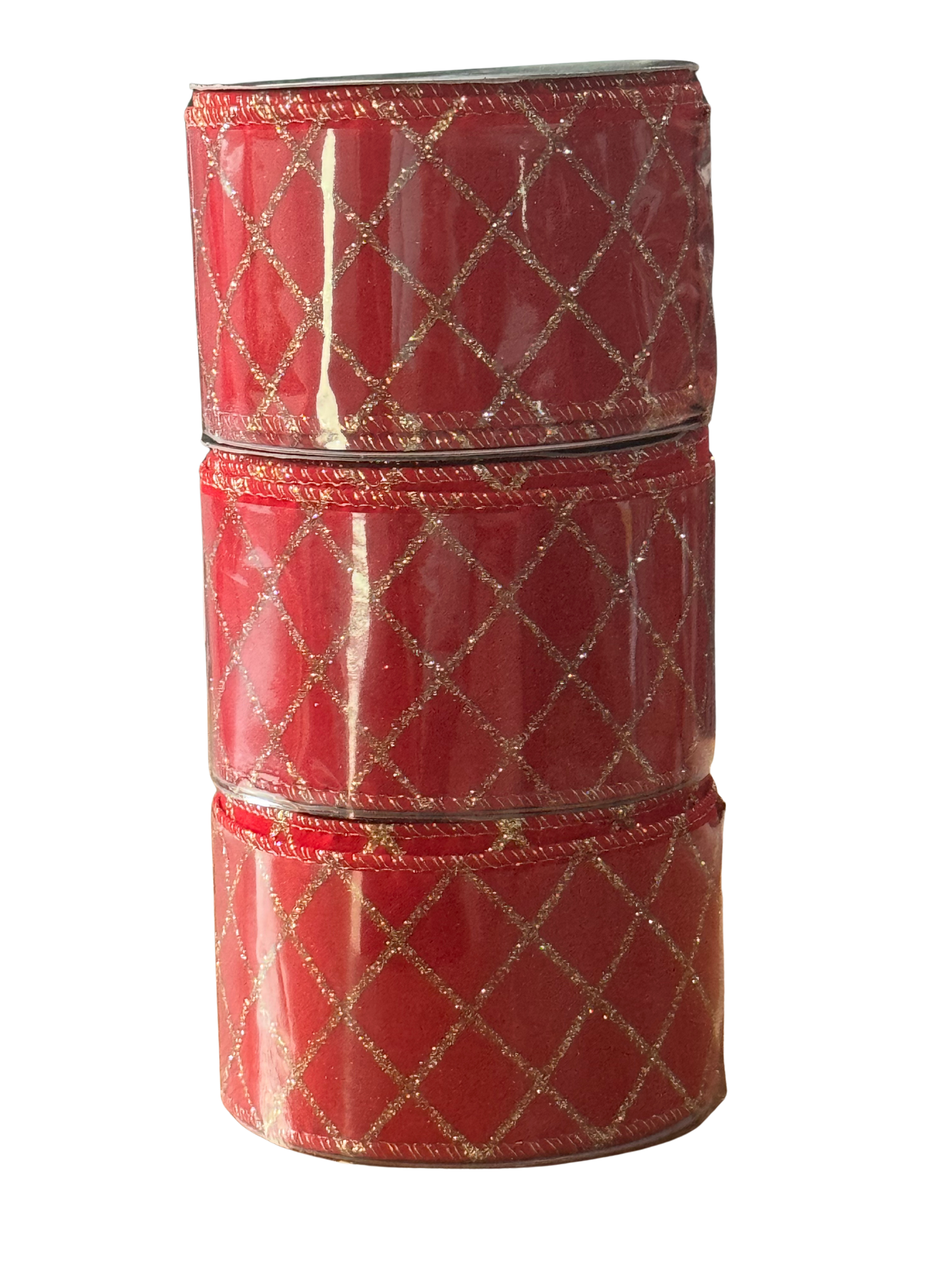2.5" Red Velvet Ribbon with Gold Glitter Lattice and Sparkle Back – Wired Edge