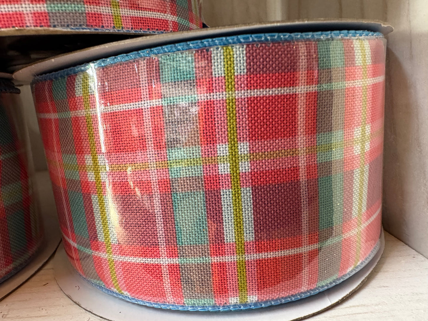 2.5" Pink/Blue Plaid w/Blue Satin Back
