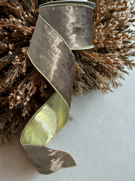 2.5-inch Desert Brown Velvet Wire Edge Ribbon