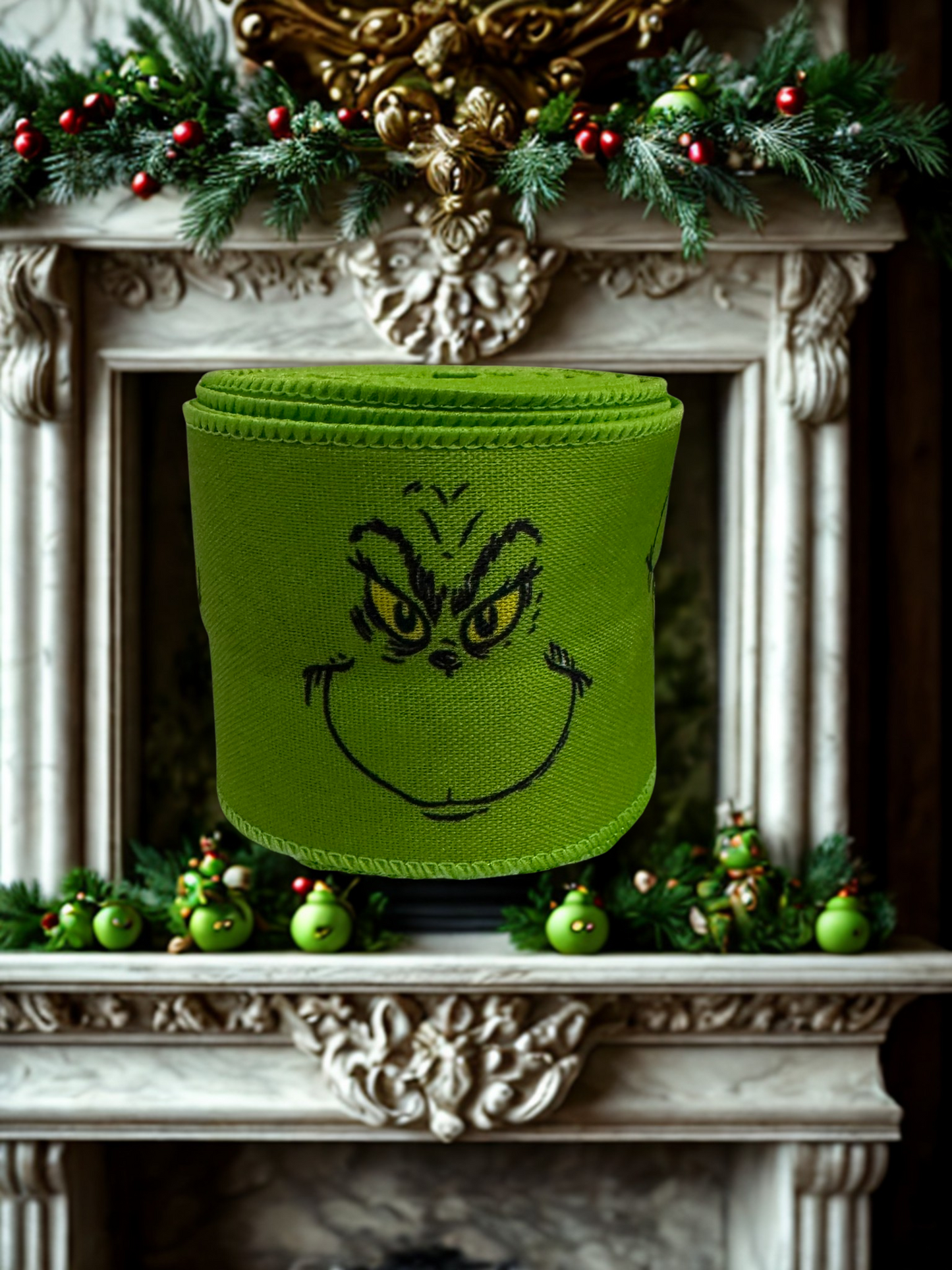 2.5 Inch Grinch Face Wire Edge Ribbon