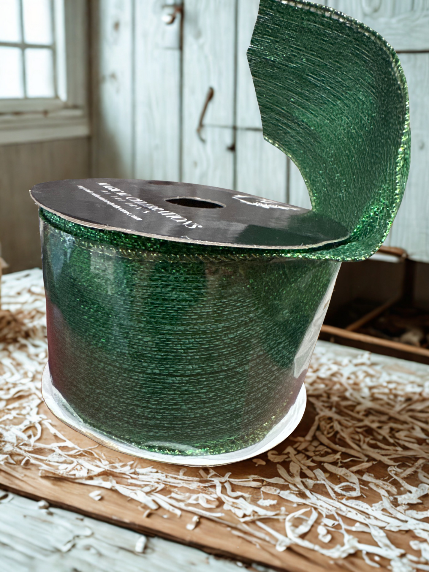 Green Lamé Wire Edge Ribbon – 2.5" x 10 Yards