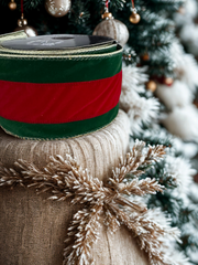 Green Velvet Ribbon with Red Center & Gold Back – 2.5" x 10 Yards