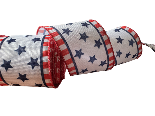 2.5 Inch Red/White Border with Blue Stars Wire Edge Ribbon