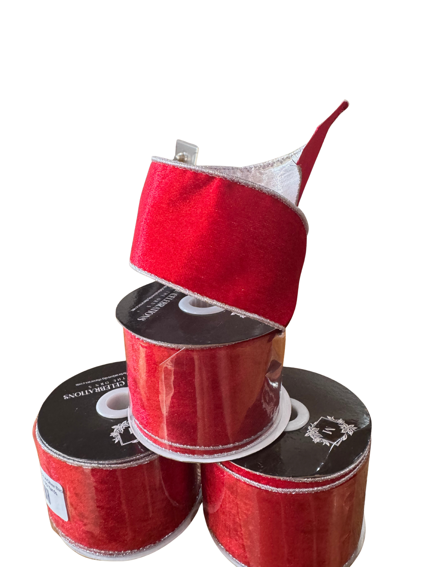 Red Velvet Ribbon w/Silver Edge and Back