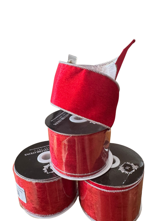 Red Velvet Ribbon w/Silver Edge and Back