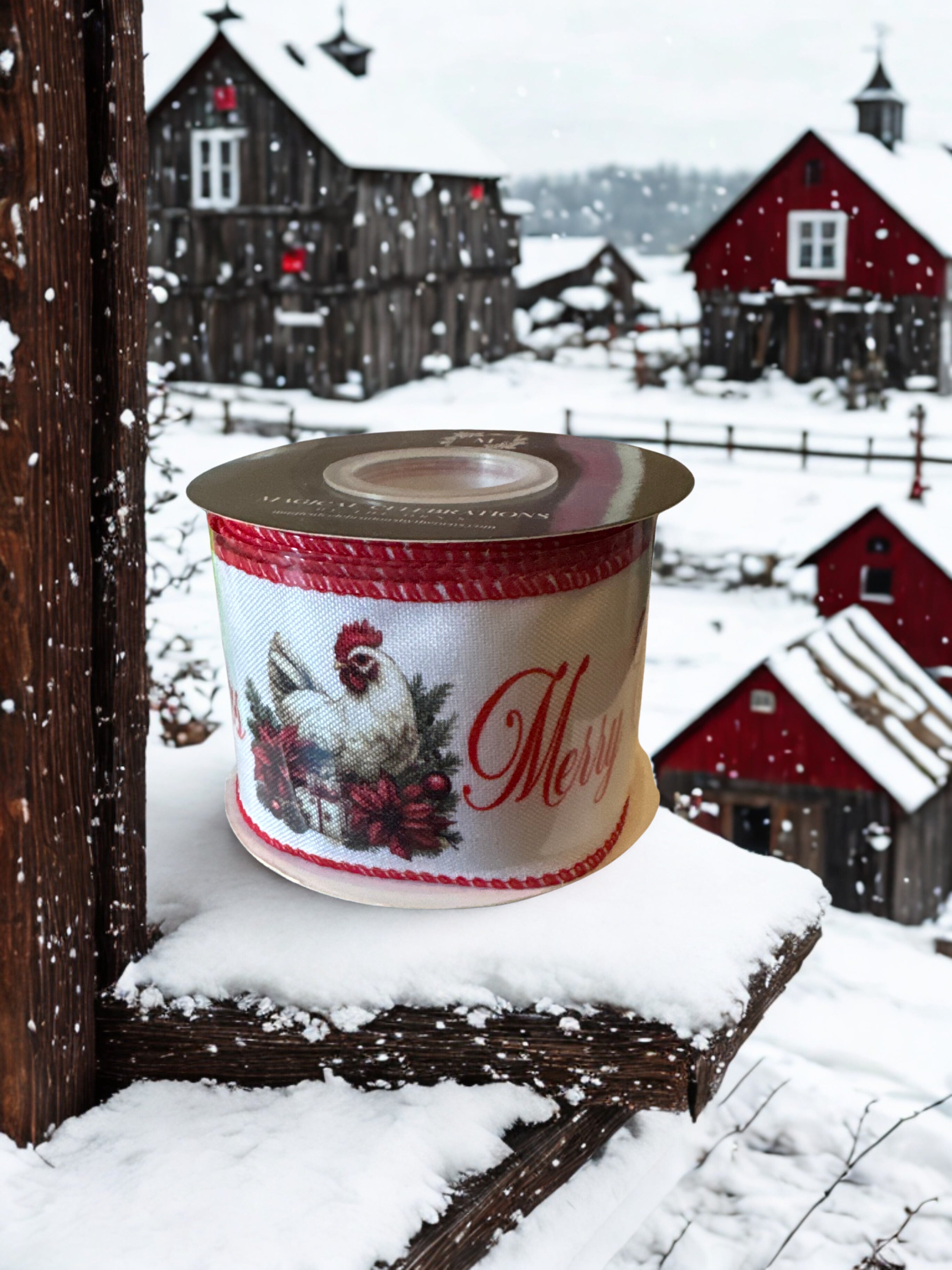 2.5" Wire Edge Ribbon – Merry Christmas Chicken Ribbon 2.5" X 10 yards