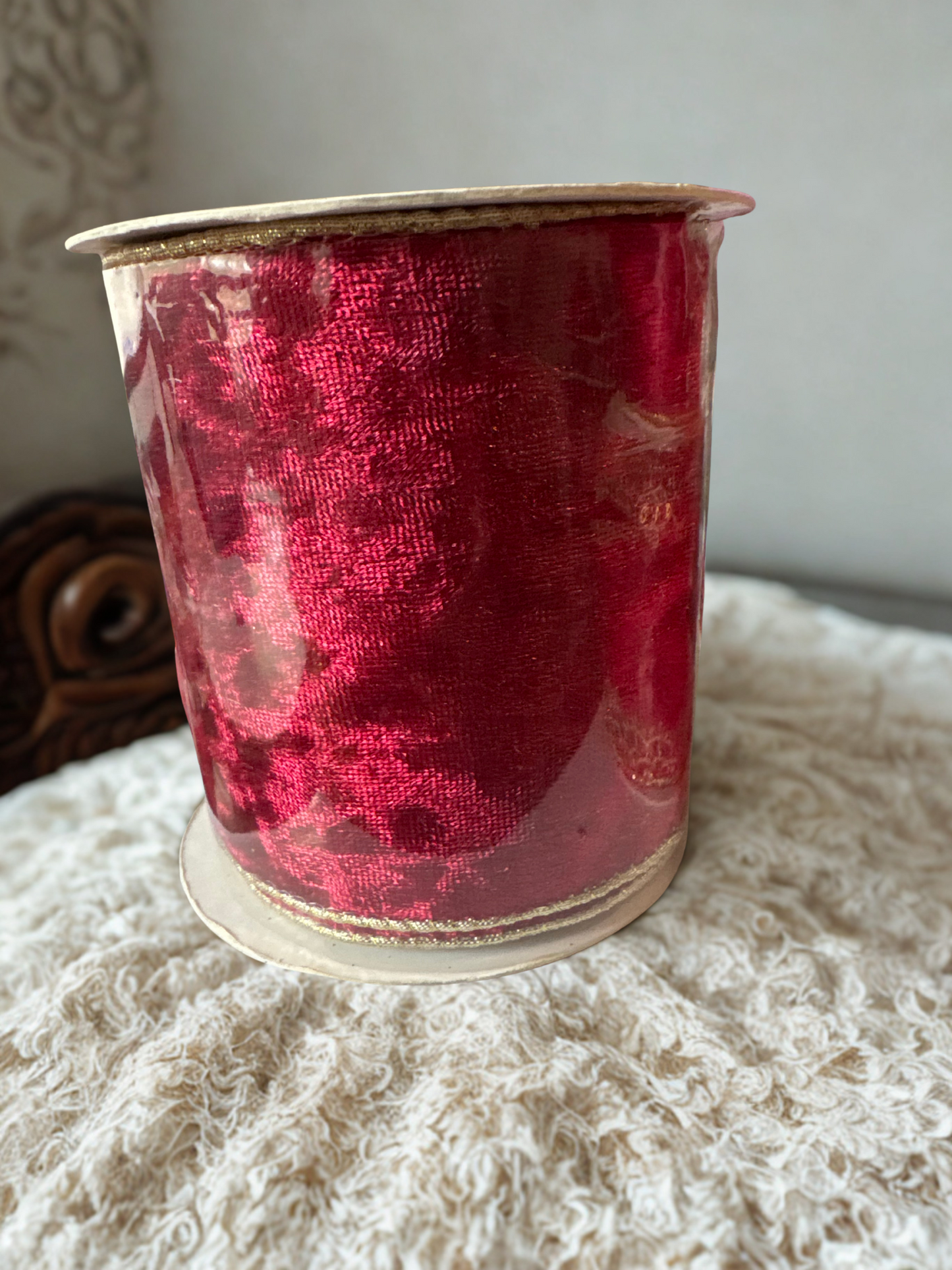 4-inch Red Velvet Ribbon with Gold Edge – 4" x 10 Yards