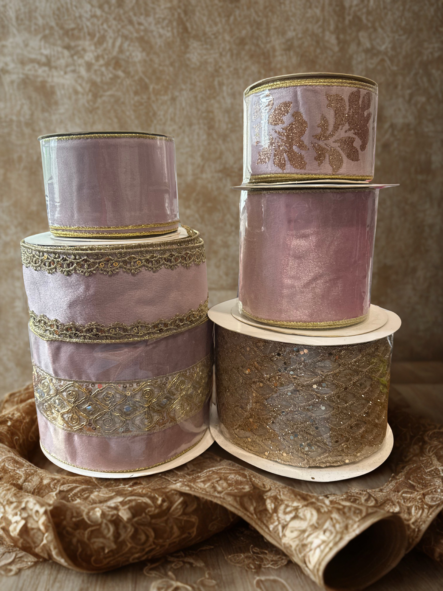 2.5 Luxury Pink Velvet Ribbon with Gold Edge – 2.5" x 10 Yards
