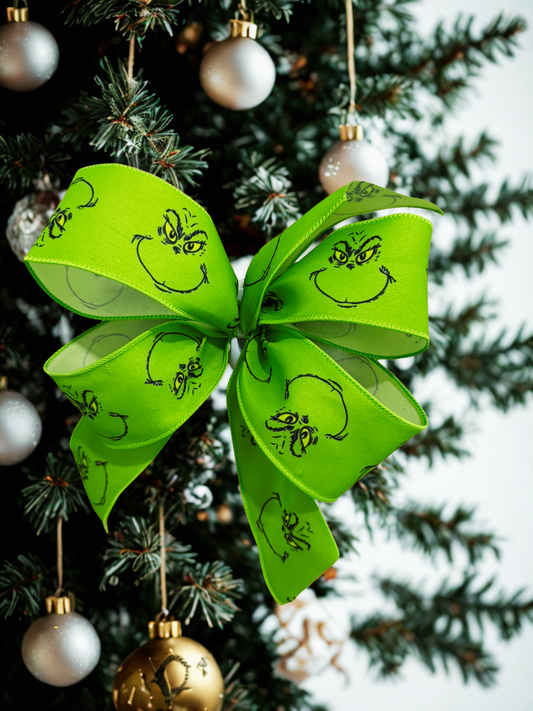 2.5 Inch Grinch Face Wire Edge Ribbon