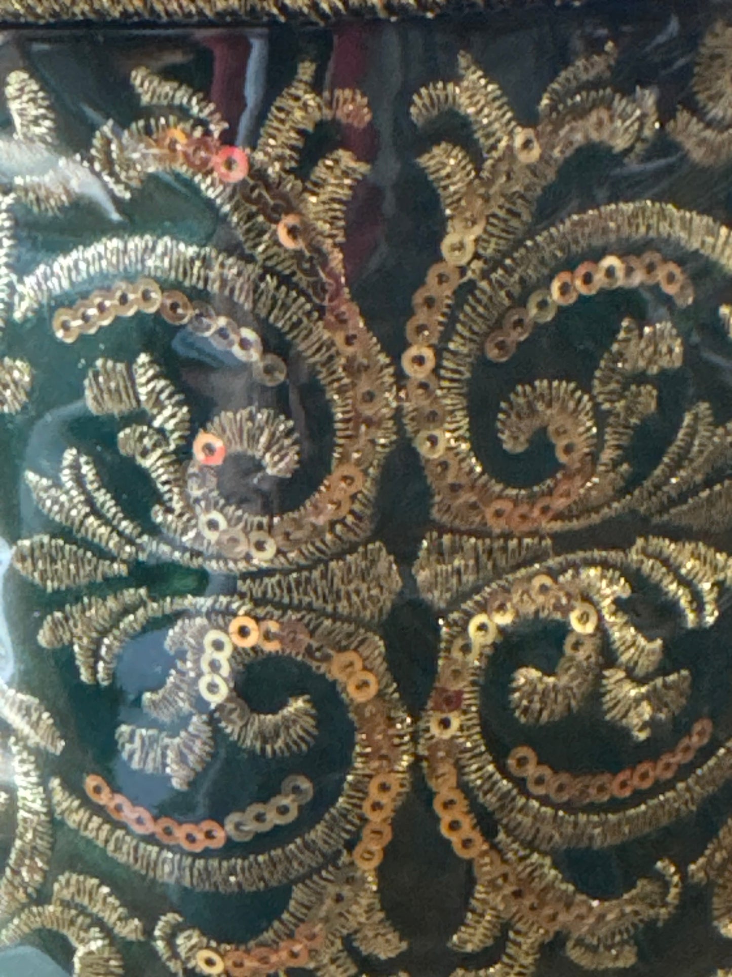 4" Green Velvet Ribbon with Gold Victorian Embroidery – 4" x 10 Yards