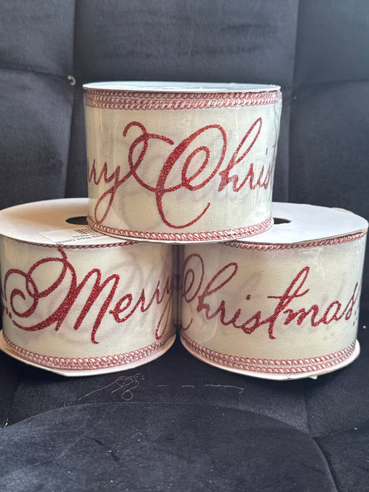 2.5 Inch Merry Christmas Red Glitter