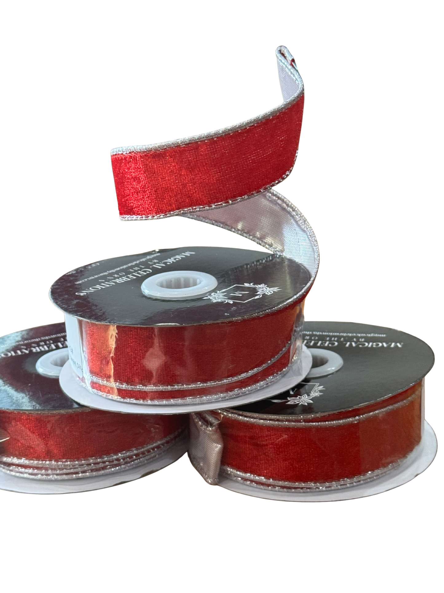 Red Velvet Ribbon w/Silver Edge and Back