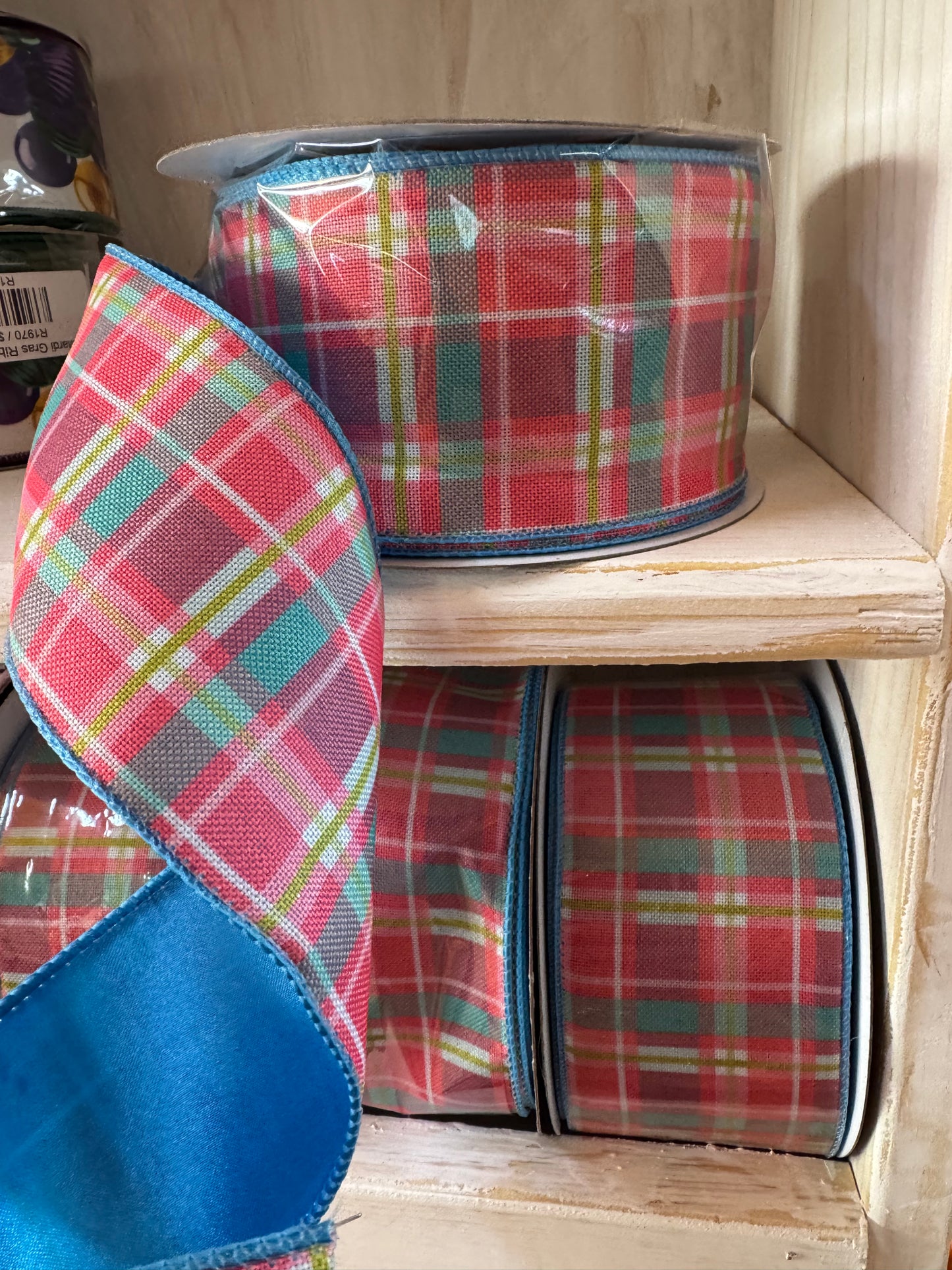 2.5" Pink/Blue Plaid w/Blue Satin Back