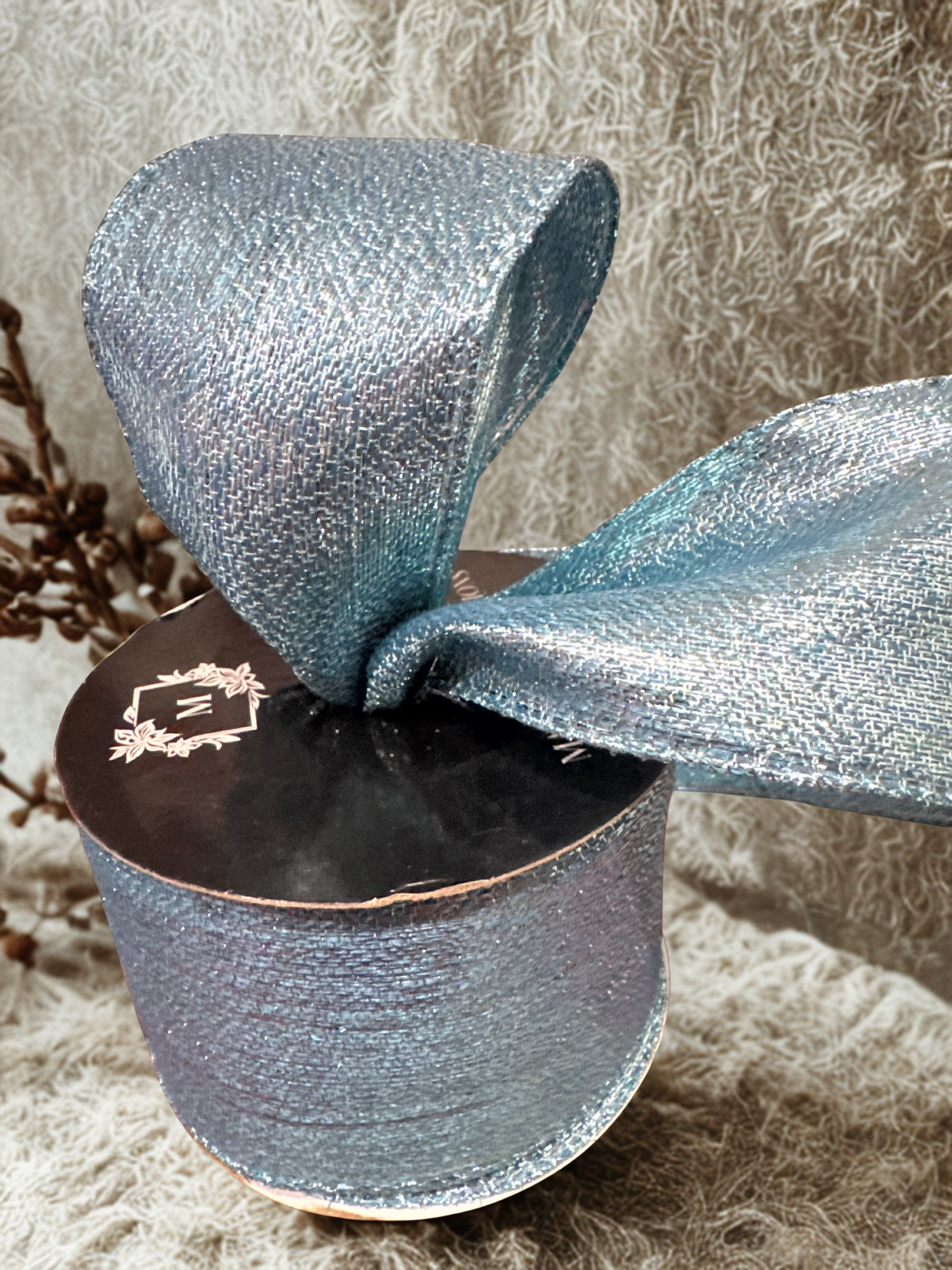 Blue Lamé Wire Edge Ribbon – 2.5" x 10 Yards