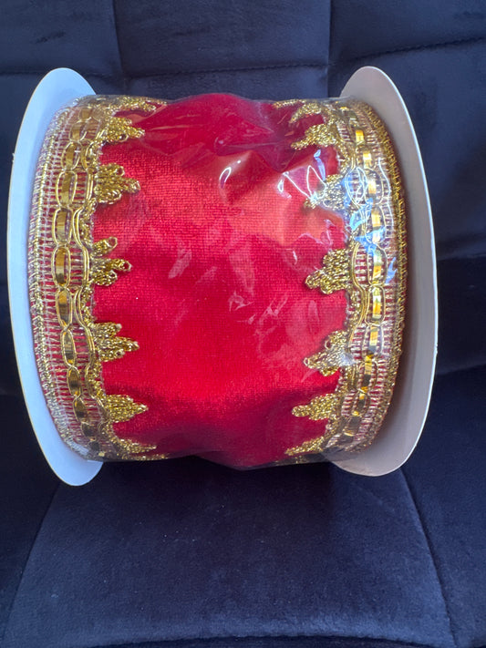4" Red Velvet Asian Inspired Wire Edge Ribbon