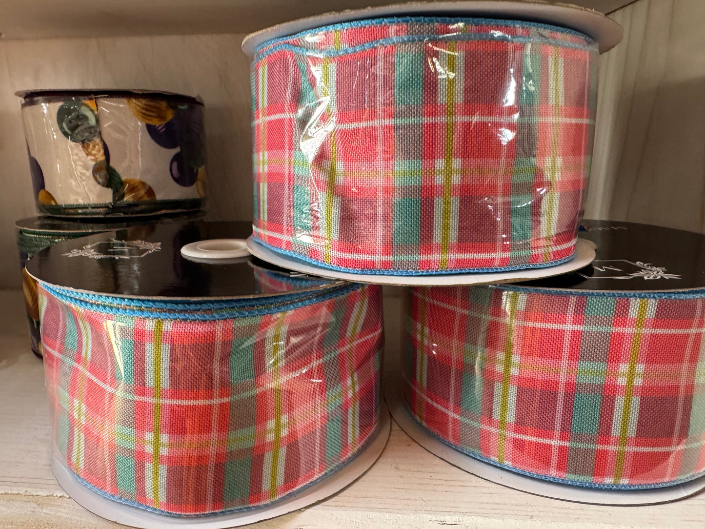 2.5" Pink/Blue Plaid w/Blue Satin Back