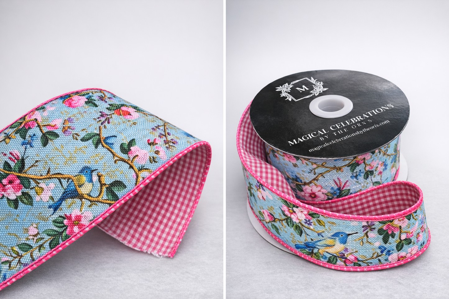 2.5" Flowers on Blue w/Gingham back