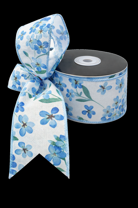 2.5" Blue Blossom Floral Ribbon