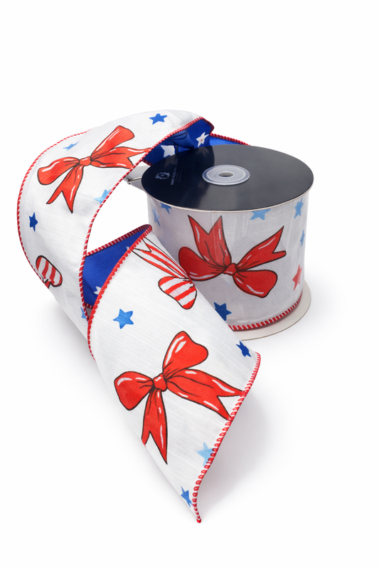 4" Dual Side Patriotic Bows & Blue Stars