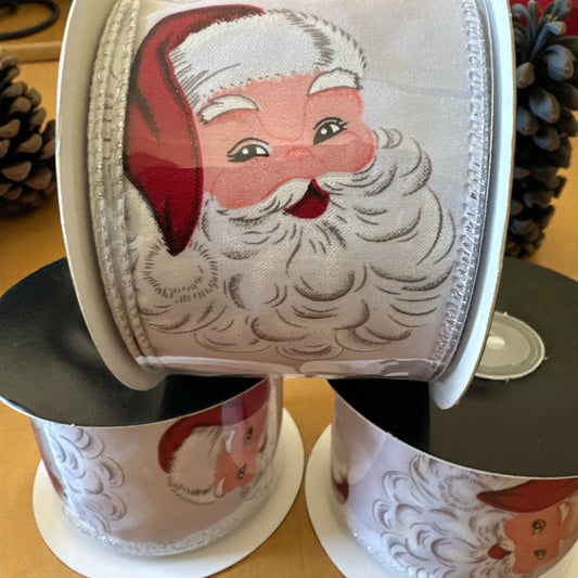2.5in Santa Face Wire Ribbon