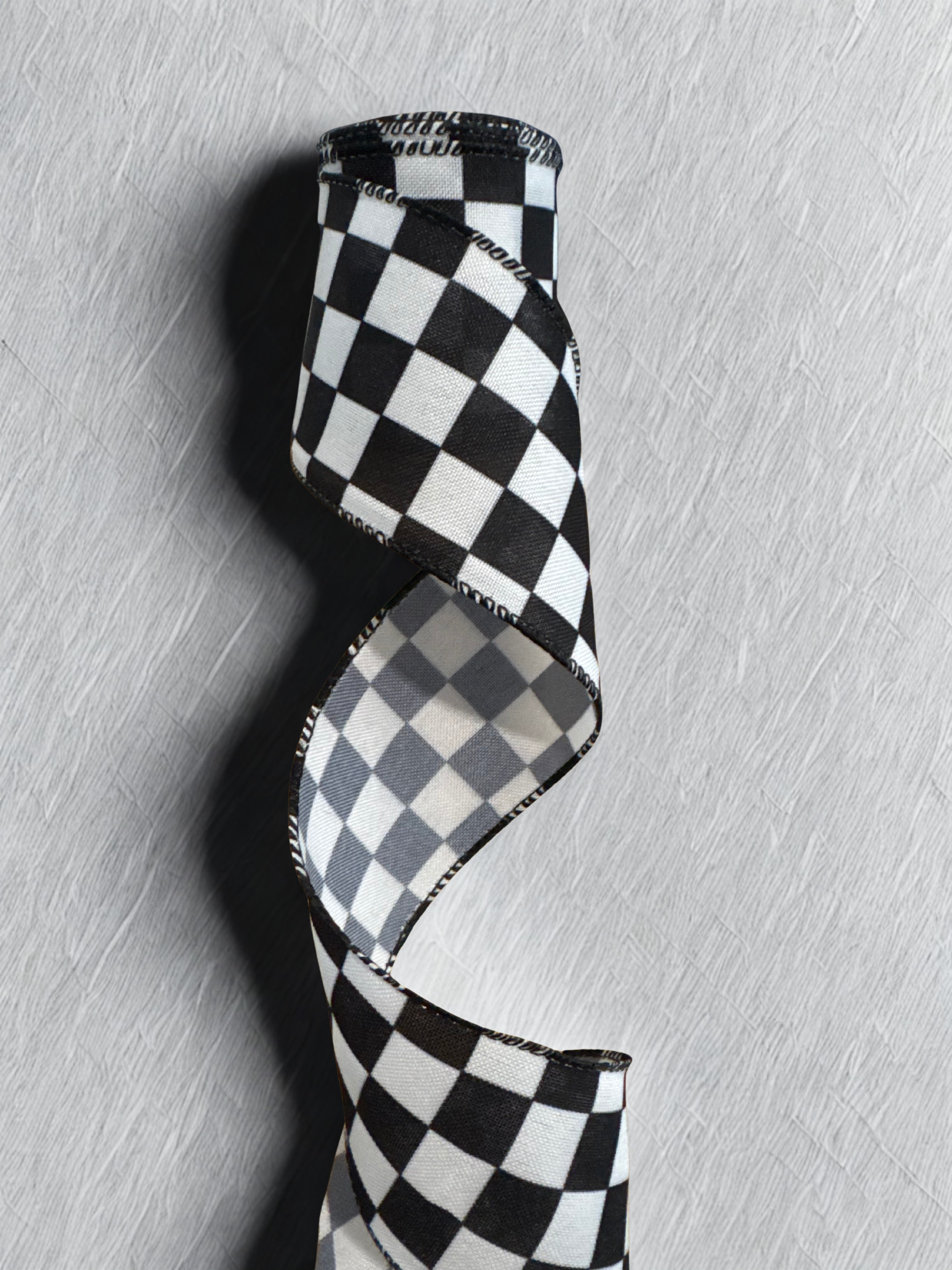 2.5 inch Black and White Check Wire Edge Ribbon, 10 yard roll