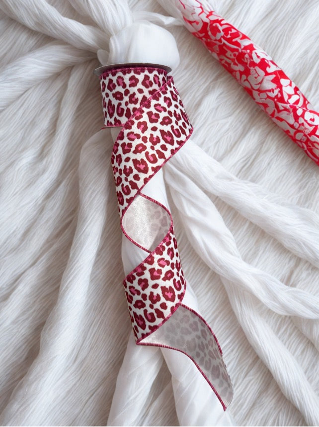 2.5 in Pink Leopard Print Ribbon Wire Ribbon