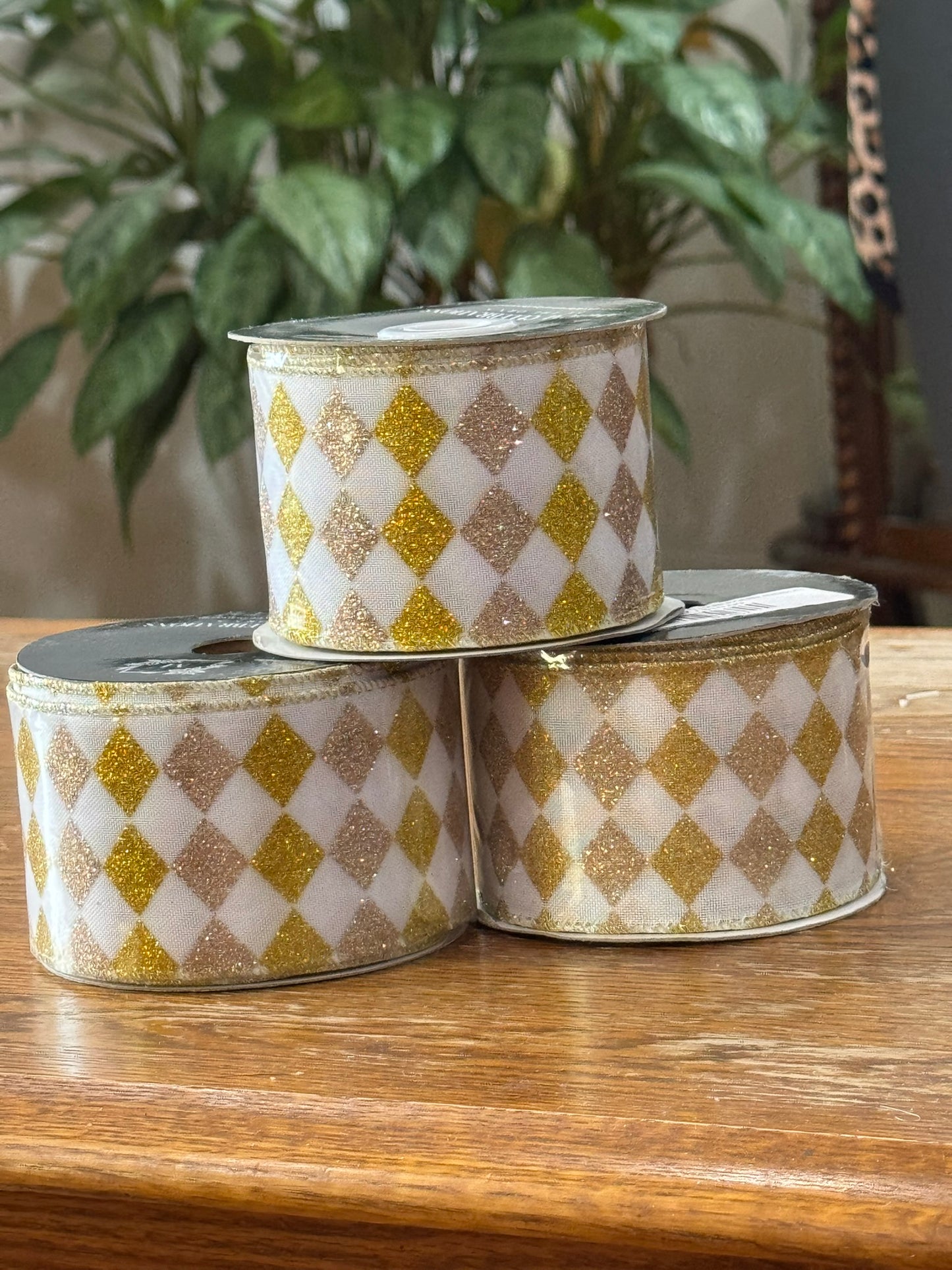 2.5" Gold Harlequin Wire Ribbon