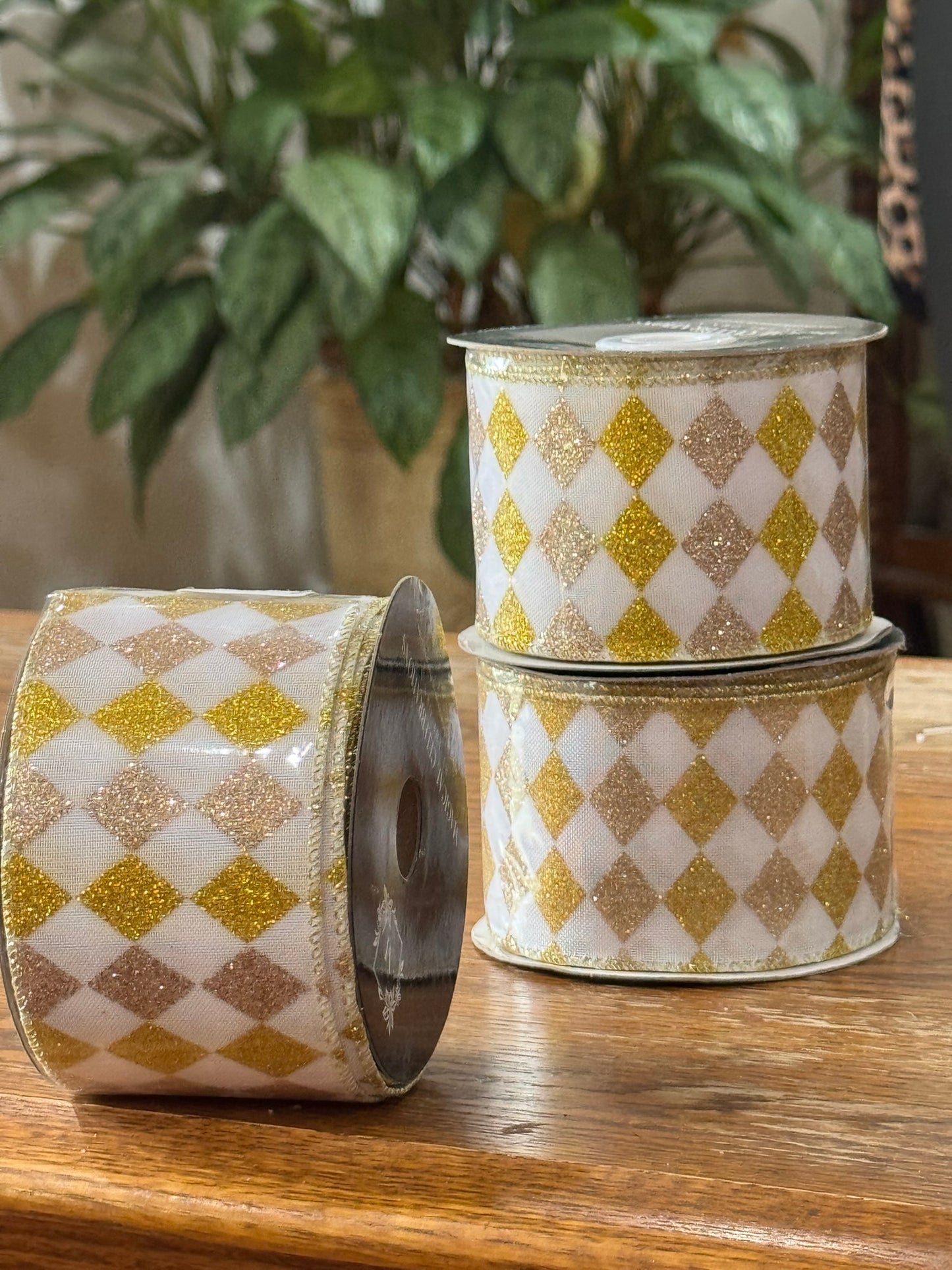 2.5" Gold Harlequin Wire Ribbon