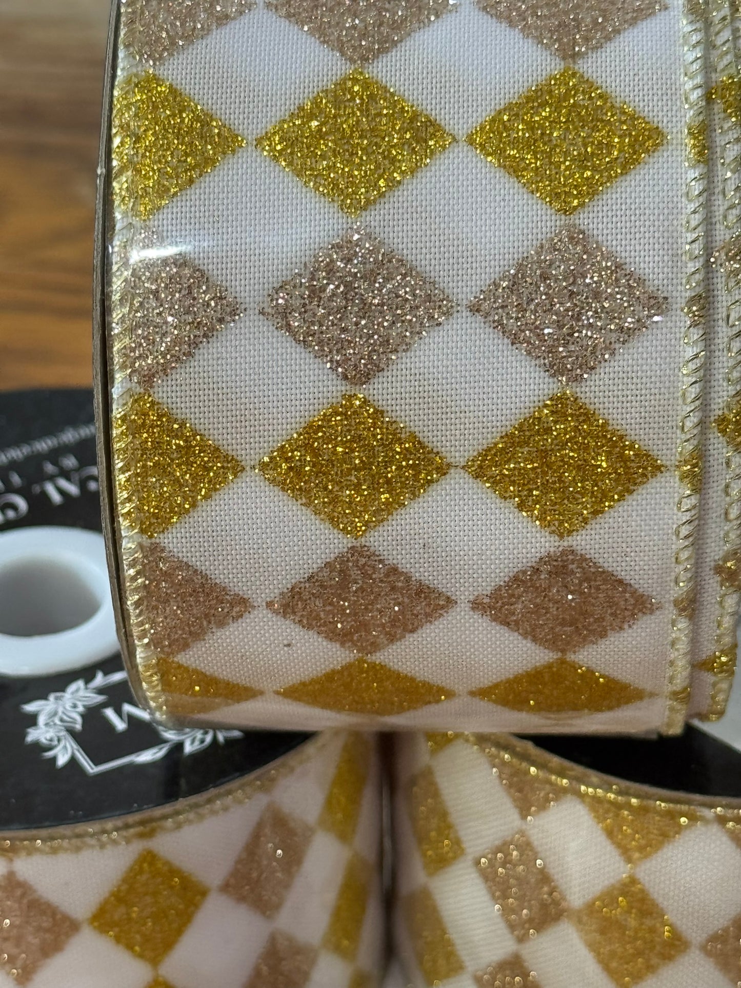 2.5" Gold Harlequin Wire Ribbon
