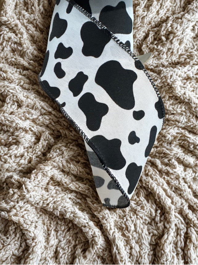 2.5 Inch Cow Print Fine linen Burlap wire edge ribbon 10 yard roll