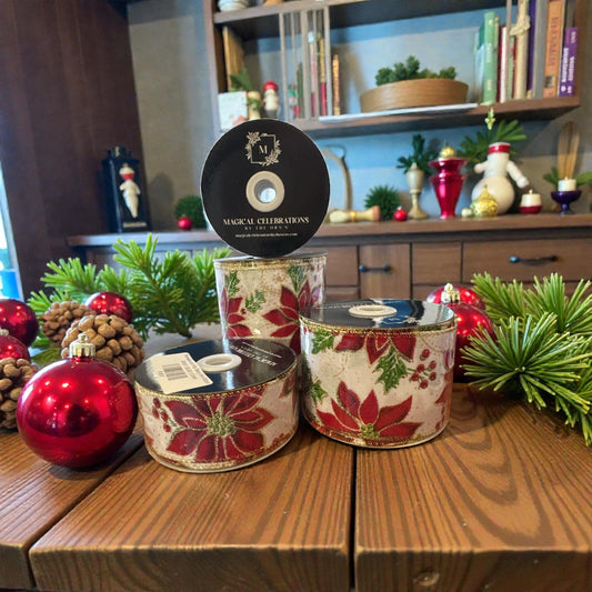 Poinsettia and Holly Berry Wire Ribbon