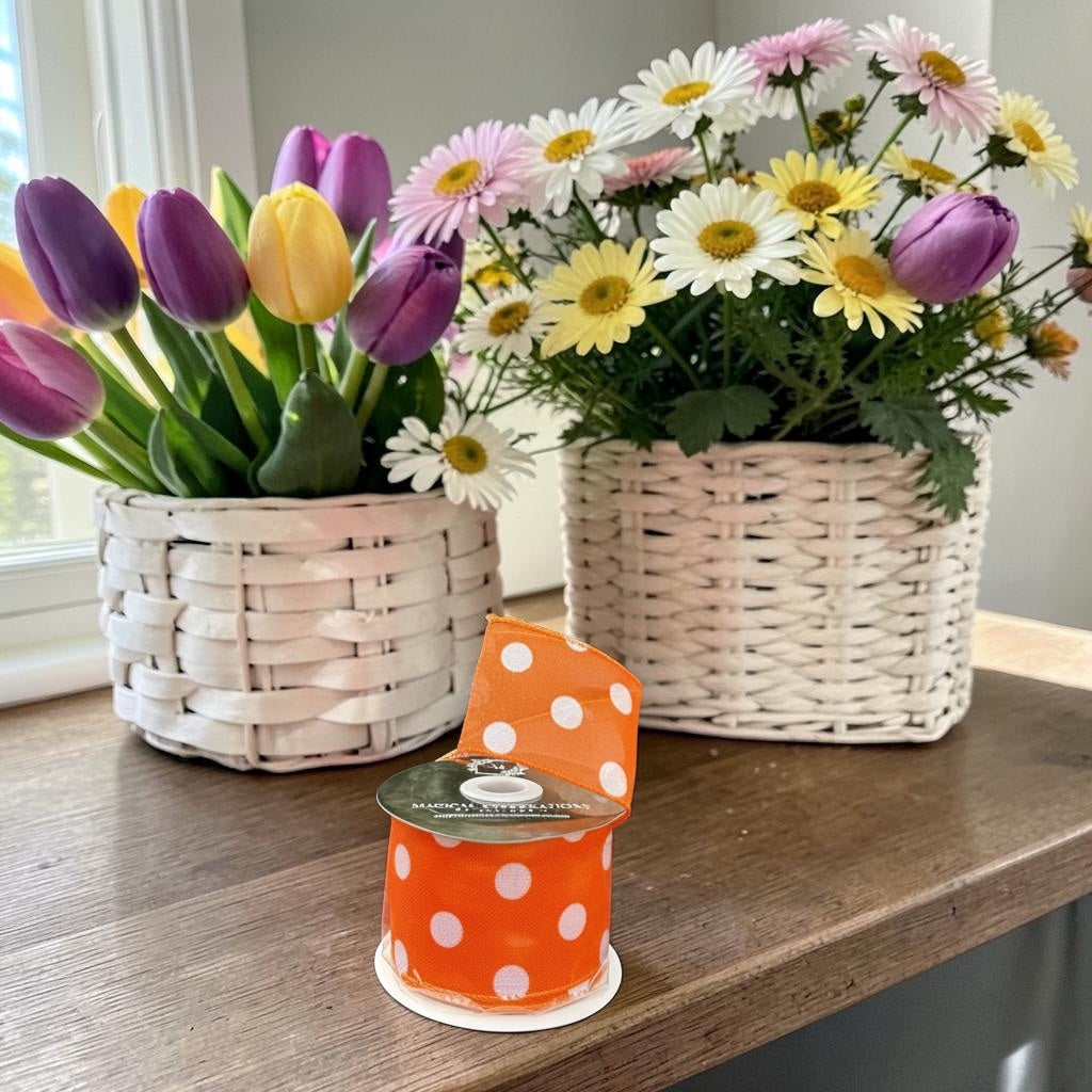 2.5" Orange Burlap w/White Dots