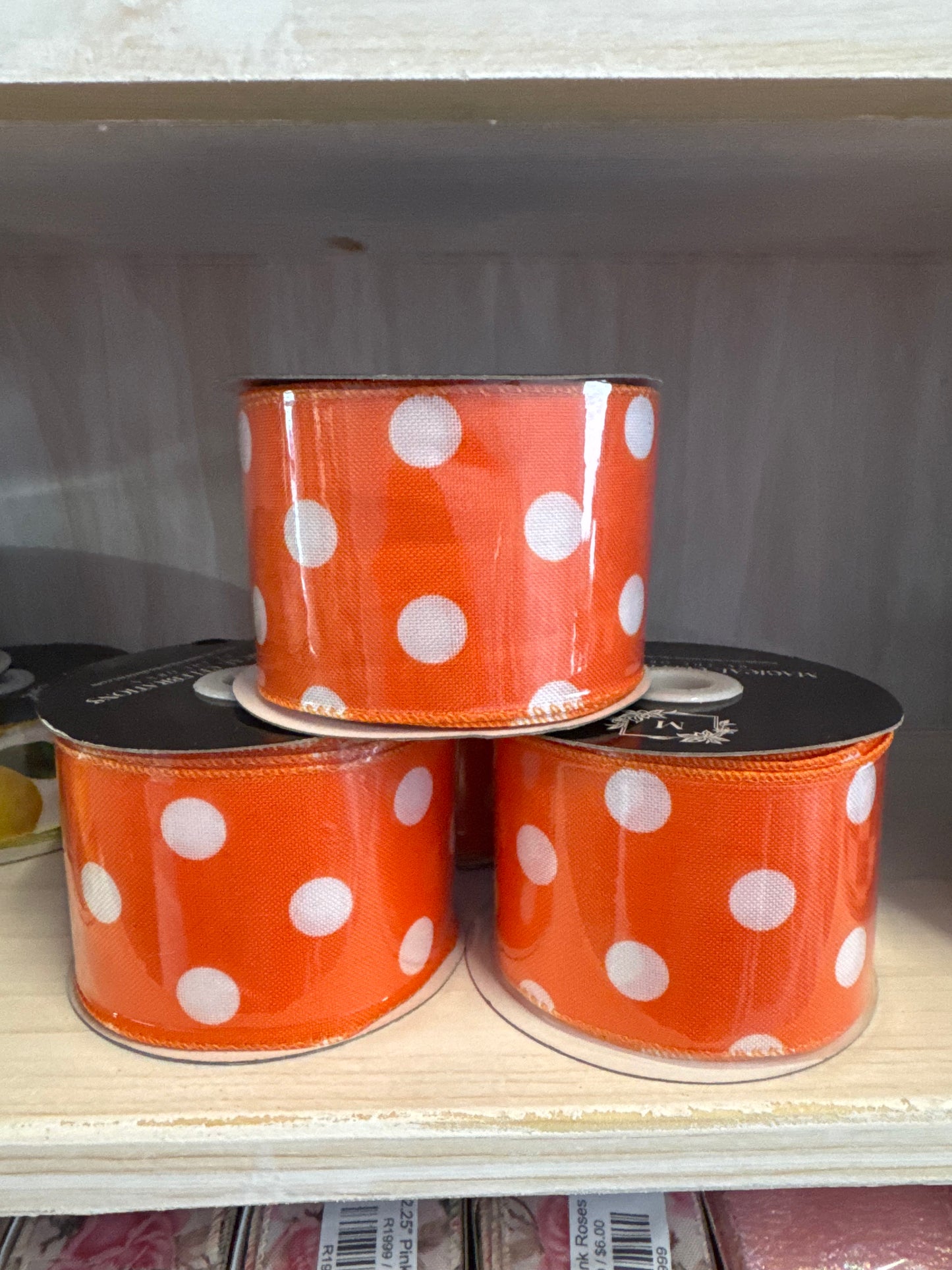 2.5" Orange Burlap w/White Dots
