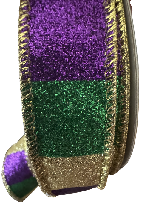 1” Mardi Gras Glitter Ribbon